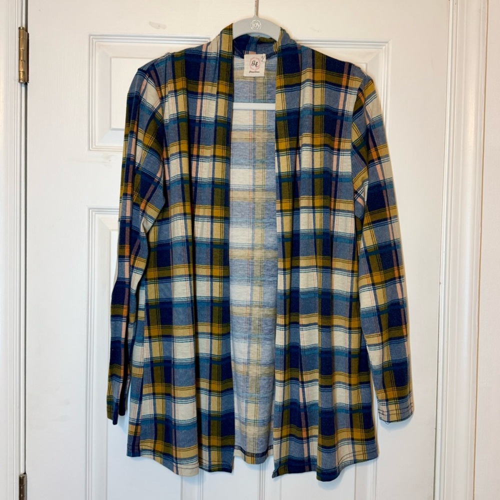 Plaid Multi-Colored Open Front Cardigan, Women’s M/L, Lightweight & Comfy
